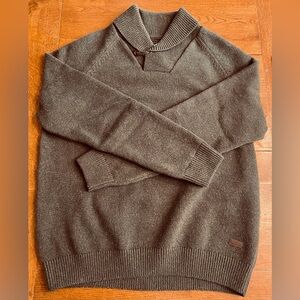 Men's BARBOUR Knit 100% Wool Sweater Shawl Collar Olive Dark Green XL